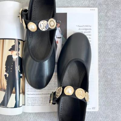 Angel Kadın Aksesuarlı Deri Babet- Siyah