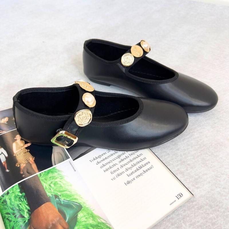 Angel Kadın Aksesuarlı Deri Babet- Siyah